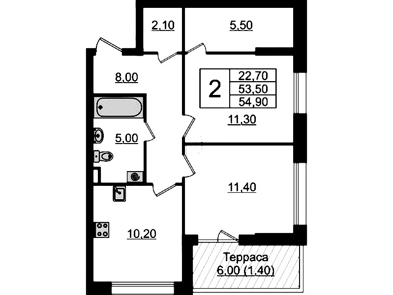 2-комнатная квартира 54.9 м², 1/9 эт., ЖК «А101 Лаголово»